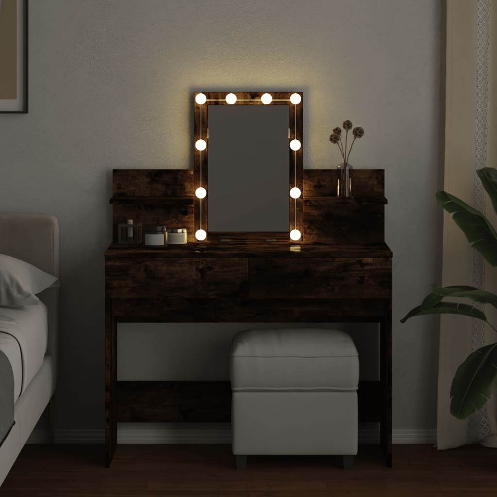 Kaptafel met LED 100x40x130 cm gerookt eikenkleurig Slaapkamerkaptafels | Creëer jouw Trendy Thuis | Gratis bezorgd & Retour | Trendy.nl