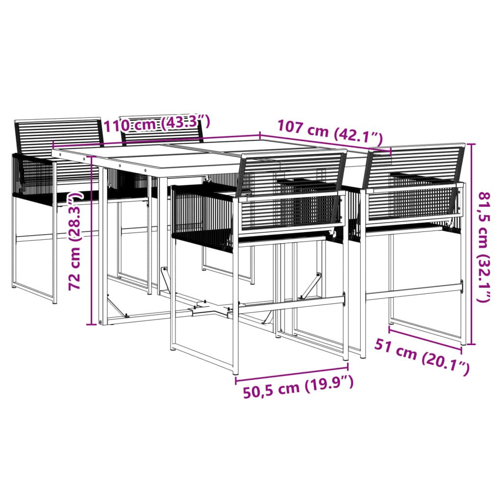 5-delige Tuinset poly rattan zwart Tuinsets | Creëer jouw Trendy Thuis | Gratis bezorgd & Retour | Trendy.nl