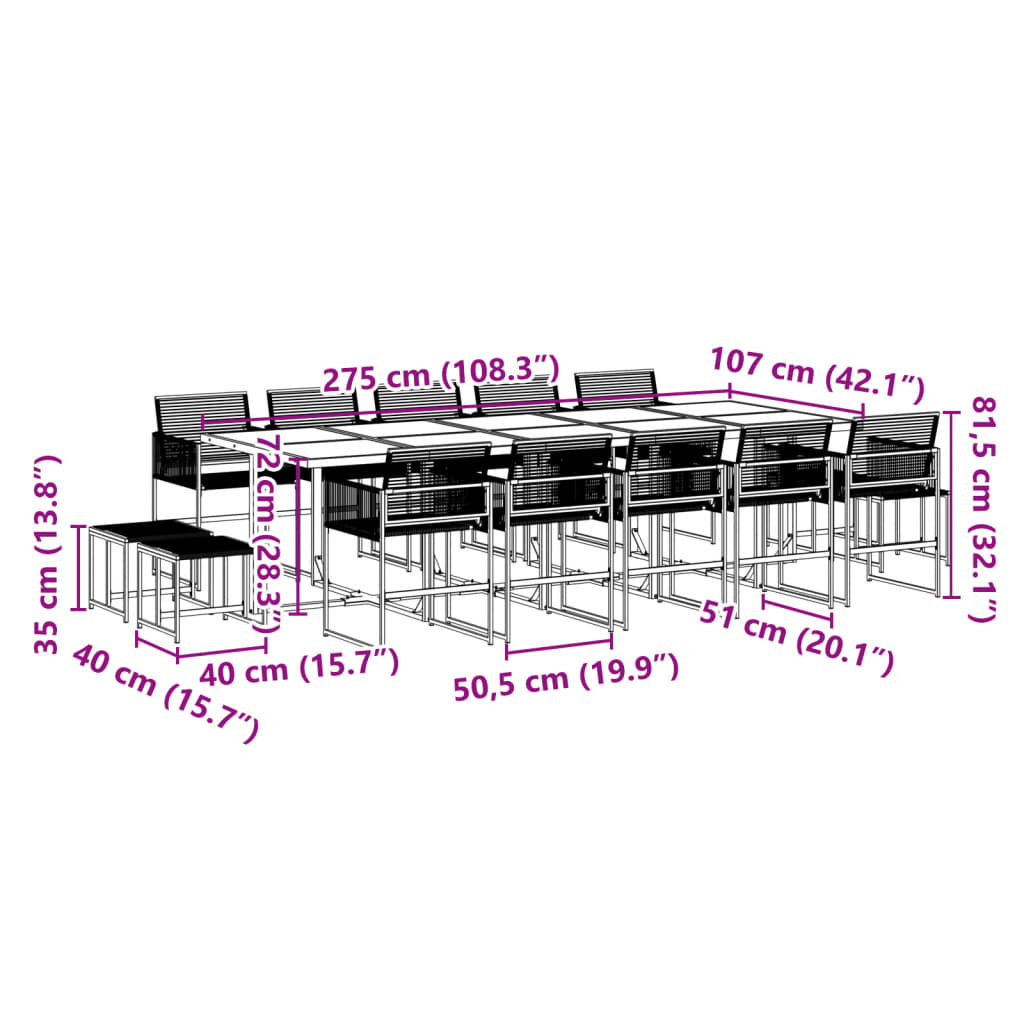 15-delige Tuinset poly rattan zwart Tuinsets | Creëer jouw Trendy Thuis | Gratis bezorgd & Retour | Trendy.nl