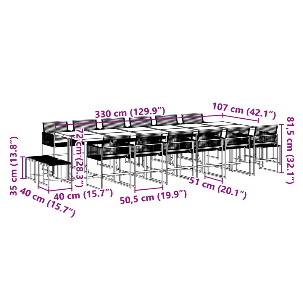 17-delige Tuinset poly rattan zwart Tuinsets | Creëer jouw Trendy Thuis | Gratis bezorgd & Retour | Trendy.nl