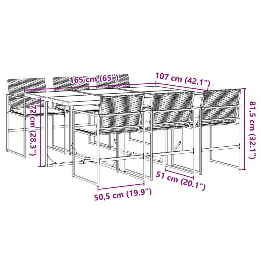 7-delige Tuinset met kussens poly rattan zwart