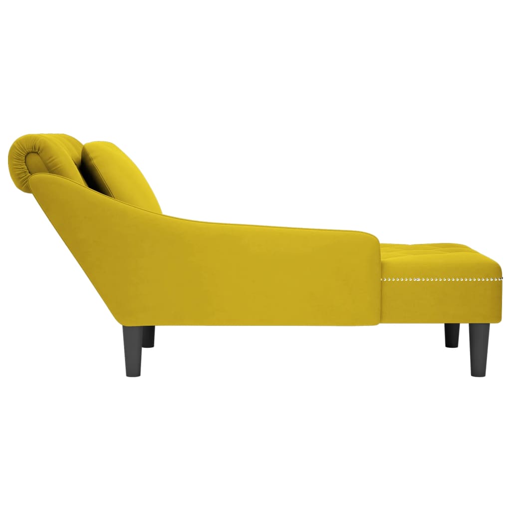 Chaise longue met kussen en rechterarmleuning fluweel geel