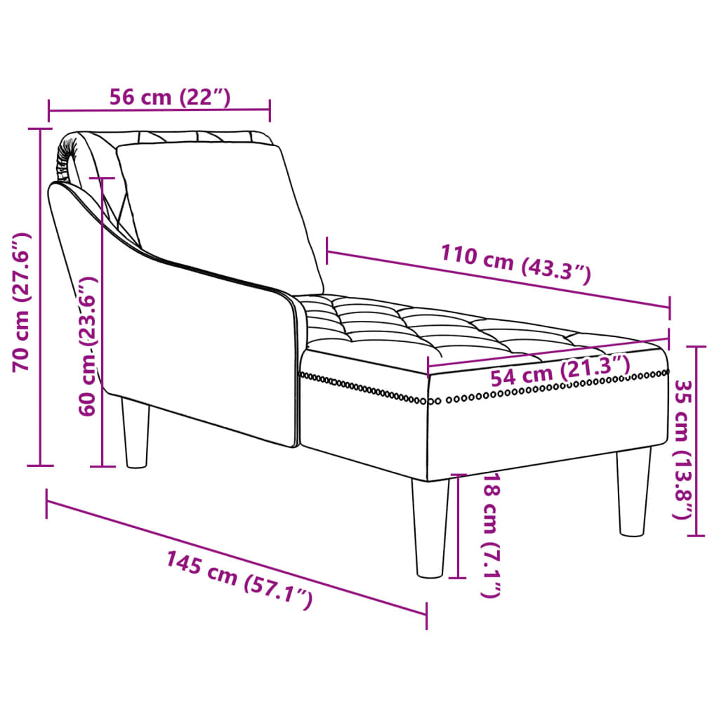 Chaise longue met kussen en rechterarmleuning fluweel geel