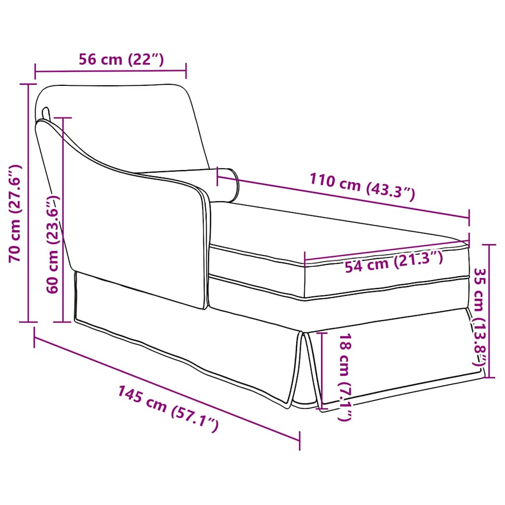 Chaise longue met bolster&rechterarmleuning fluweel donkergroen