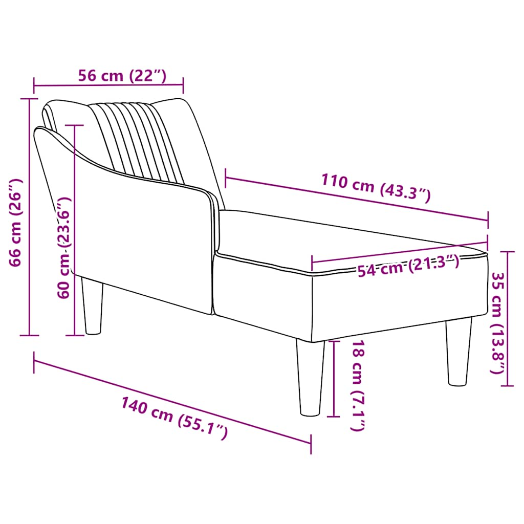 Chaise longue met rechterarmleuning fluweel blauw