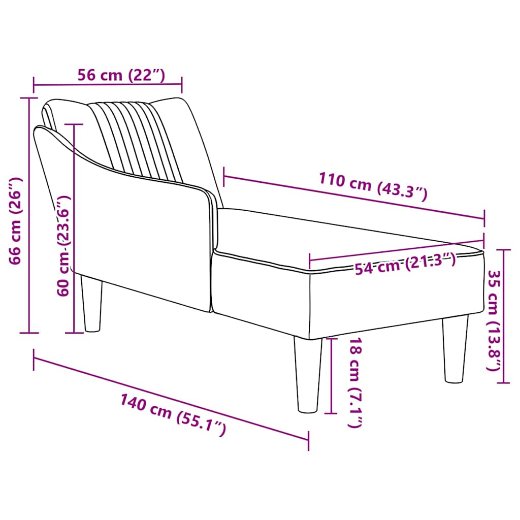 Chaise longue met rechterarmleuning fluweel lichtgrijs