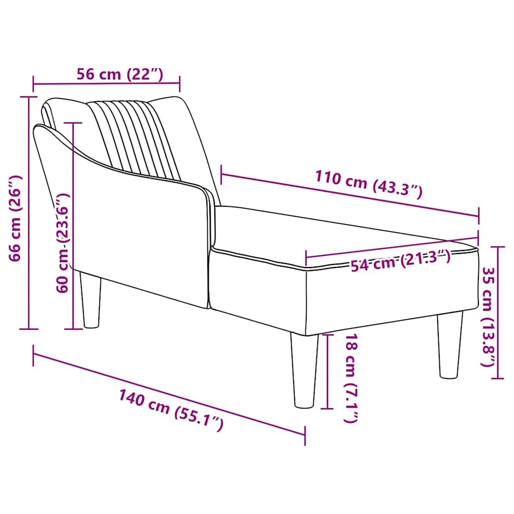 Chaise longue met rechterarmleuning fluweel crèmekleurig