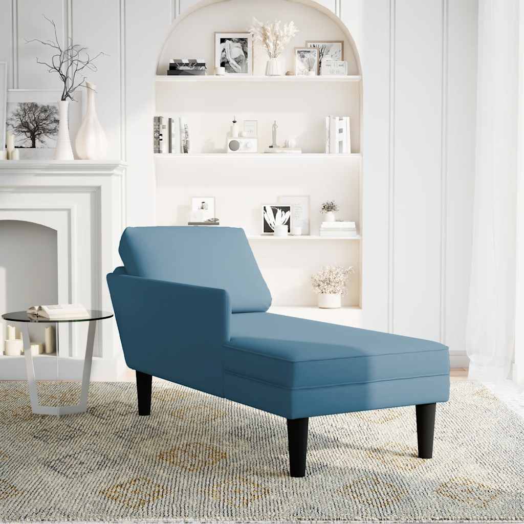 Chaise longue met kussen en rechterarmleuning fluweel blauw