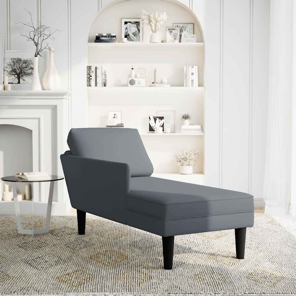 Chaise longue met kussen&rechterarmleuning fluweel donkergrijs