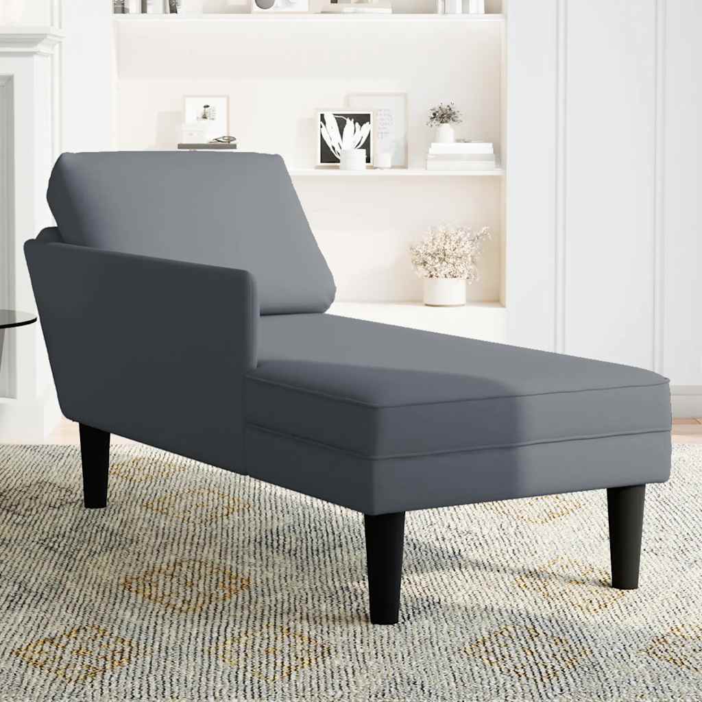 Chaise longue met kussen&rechterarmleuning fluweel donkergrijs