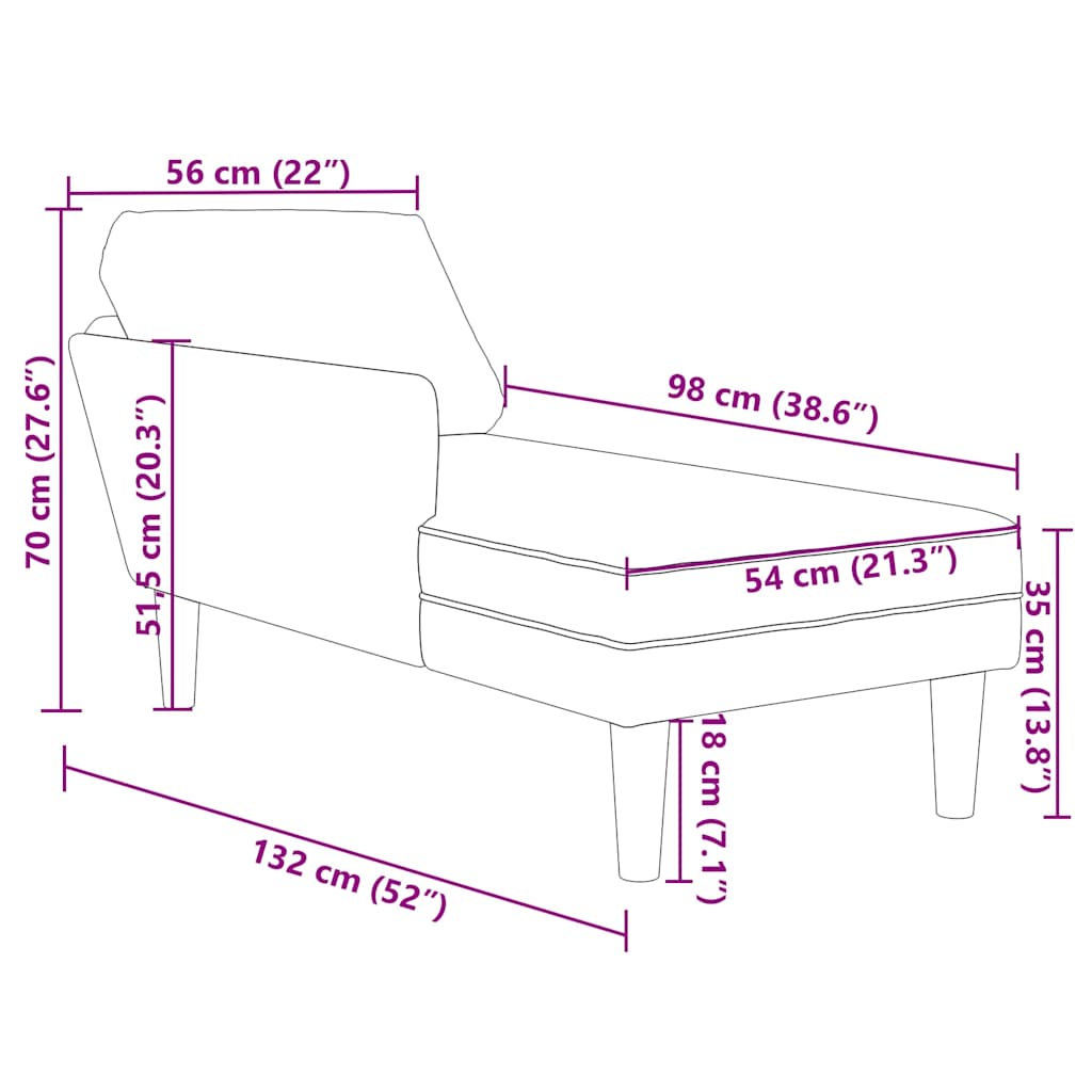 Chaise longue met kussen&rechterarmleuning fluweel donkergrijs