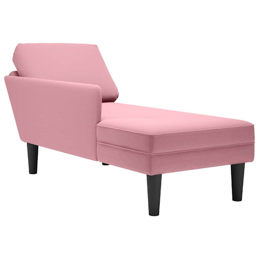 Chaise longue met kussen en rechterarmleuning fluweel roze