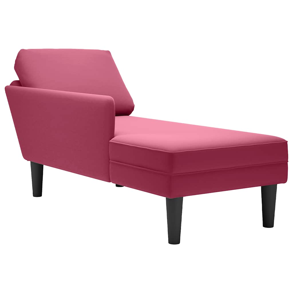 Chaise longue met kussen en rechterarmleuning fluweel wijnrood