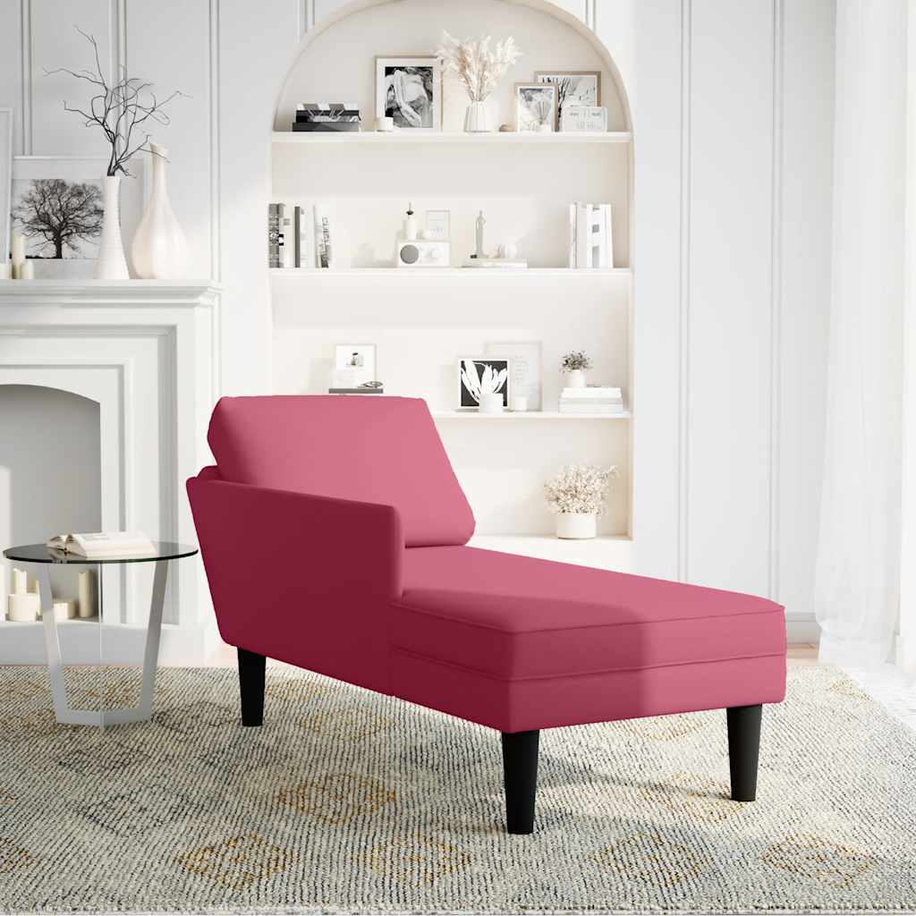 Chaise longue met kussen en rechterarmleuning fluweel wijnrood