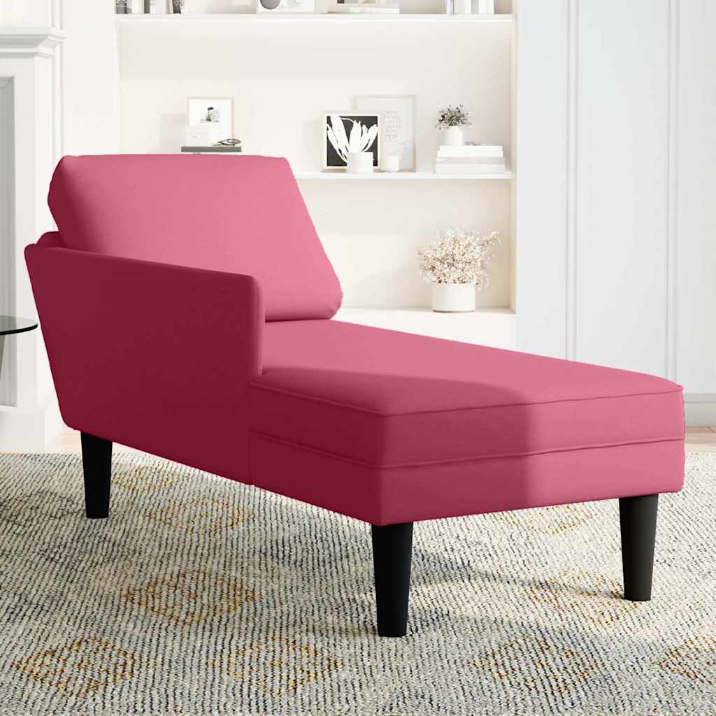 Chaise longue met kussen en rechterarmleuning fluweel wijnrood