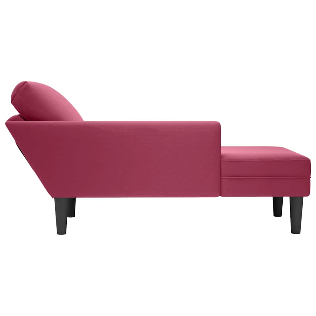 Chaise longue met kussen en rechterarmleuning fluweel wijnrood