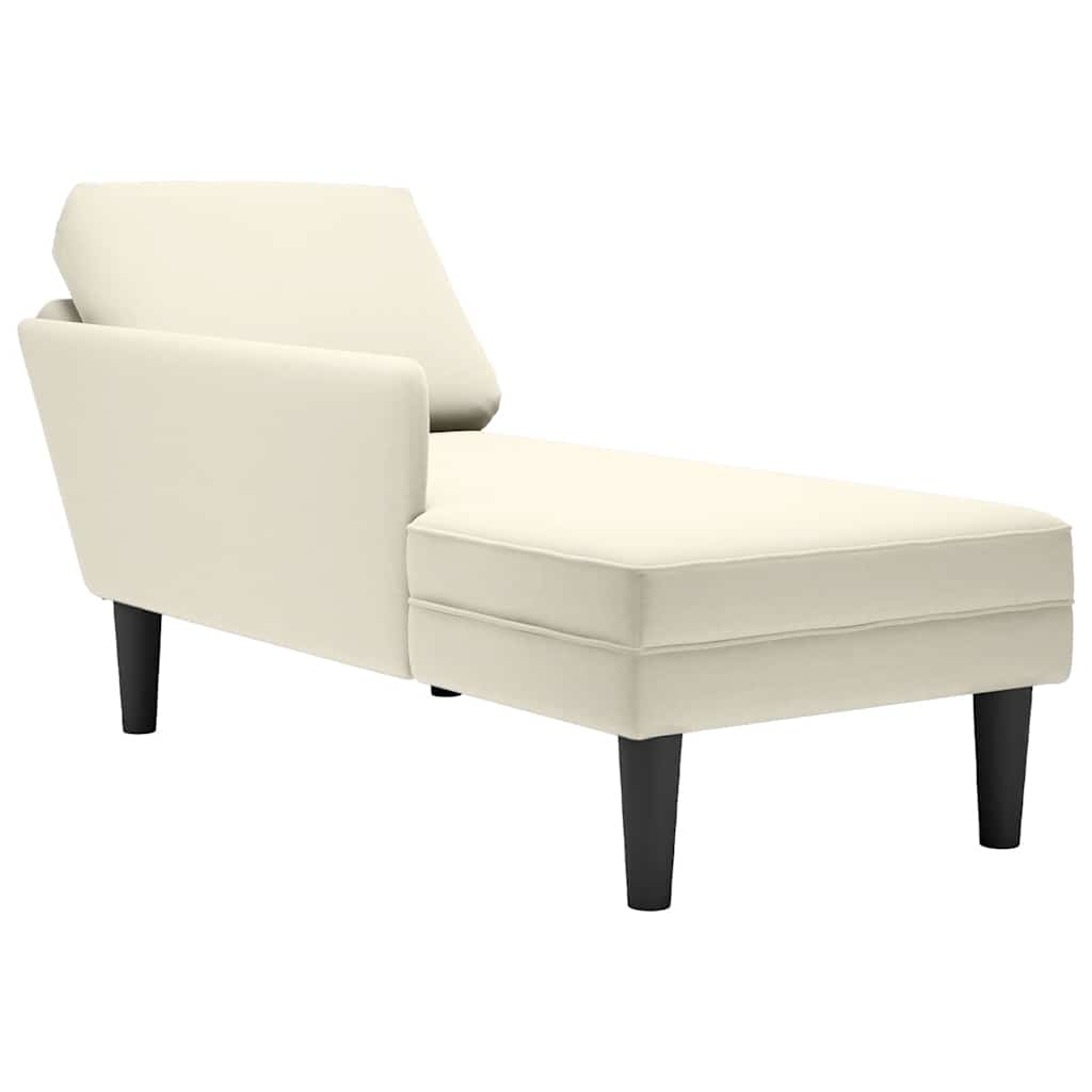 Chaise longue met kussen&rechterarmleuning fluweel crèmekleurig