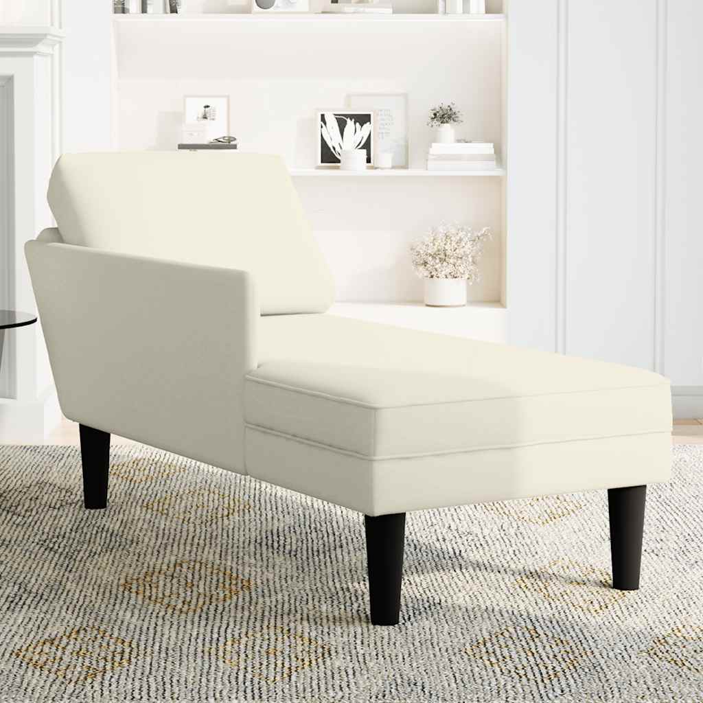 Chaise longue met kussen&rechterarmleuning fluweel crèmekleurig