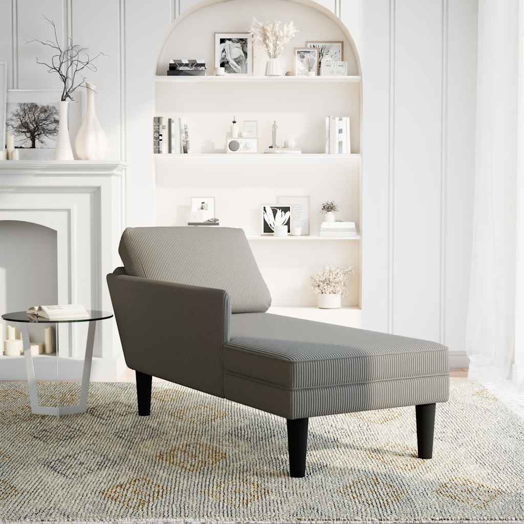 Chaise longue met kussen corduroy stof lichtgrijs