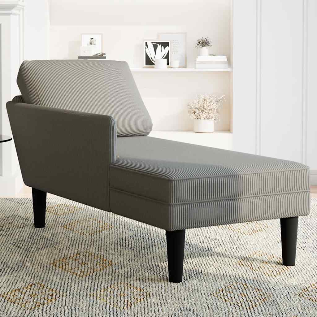 Chaise longue met kussen corduroy stof lichtgrijs