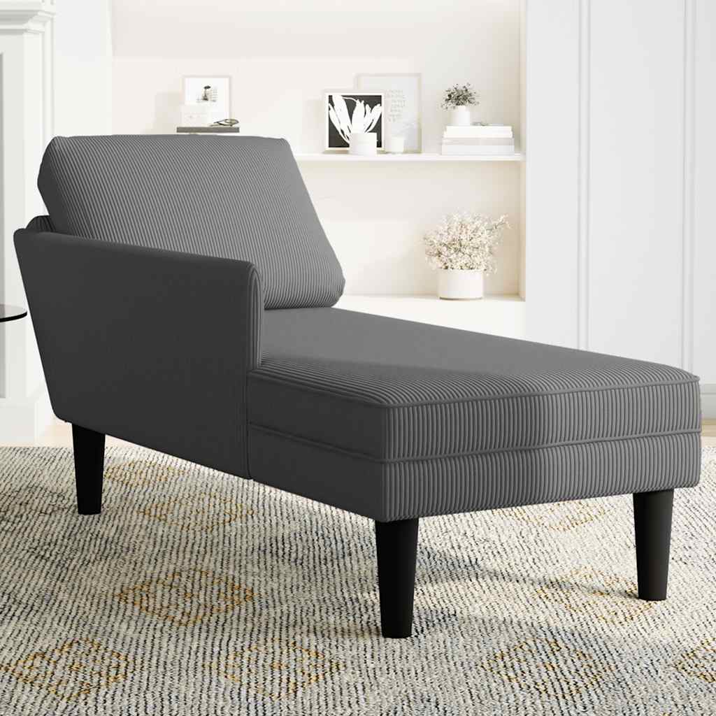 Chaise longue met kussen corduroy stof donkergrijs