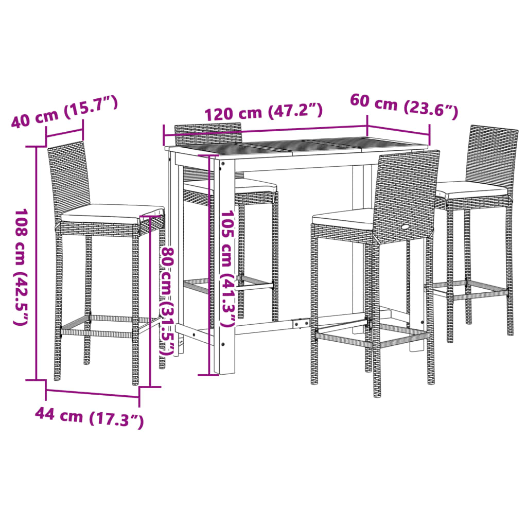 5-delige Tuinbarset massief acaciahout en poly rattan zwart Tuinsets | Creëer jouw Trendy Thuis | Gratis bezorgd & Retour | Trendy.nl