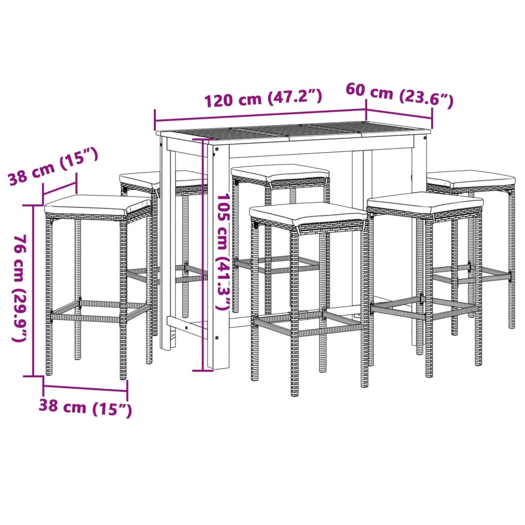 7-delige Tuinbarset massief acaciahout en poly rattan bruin Tuinsets | Creëer jouw Trendy Thuis | Gratis bezorgd & Retour | Trendy.nl