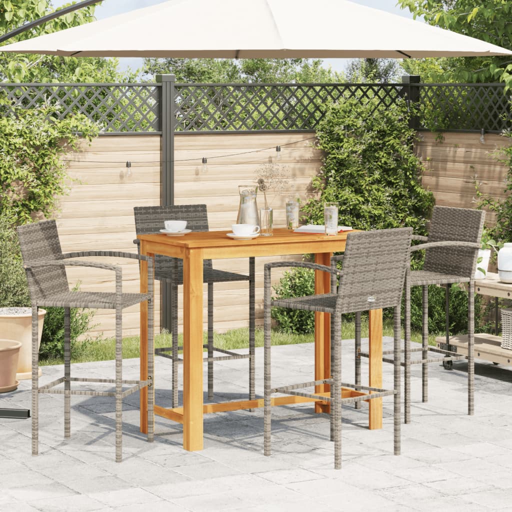 5-delige Tuinbarset massief acaciahout en poly rattan grijs Tuinsets | Creëer jouw Trendy Thuis | Gratis bezorgd & Retour | Trendy.nl