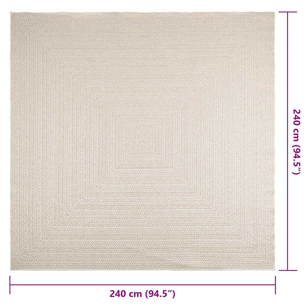 Vloerkleed ZIZUR room binnen en buiten 240x240 cm jute look