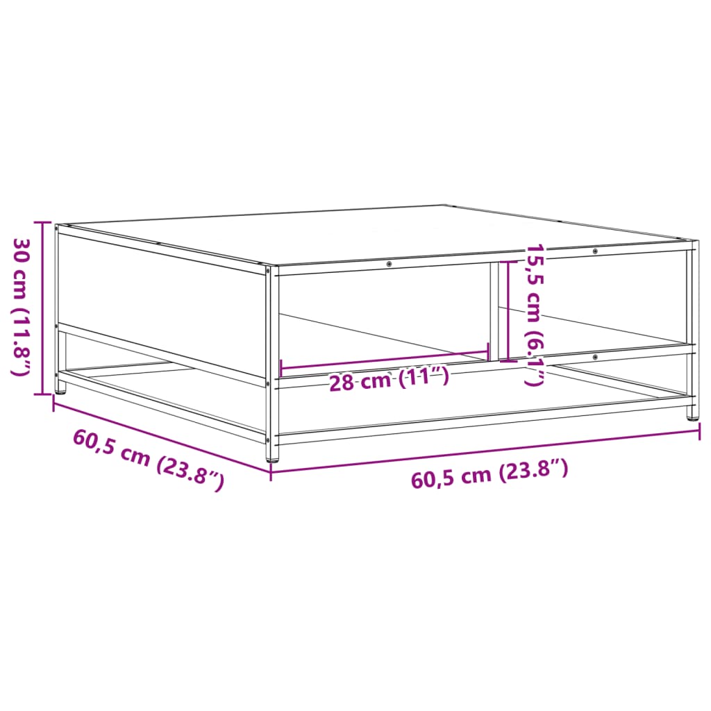 Salontafel 60,5x60,5x30 cm bewerkt hout en metaal gerookt eiken Salontafels | Creëer jouw Trendy Thuis | Gratis bezorgd & Retour | Trendy.nl