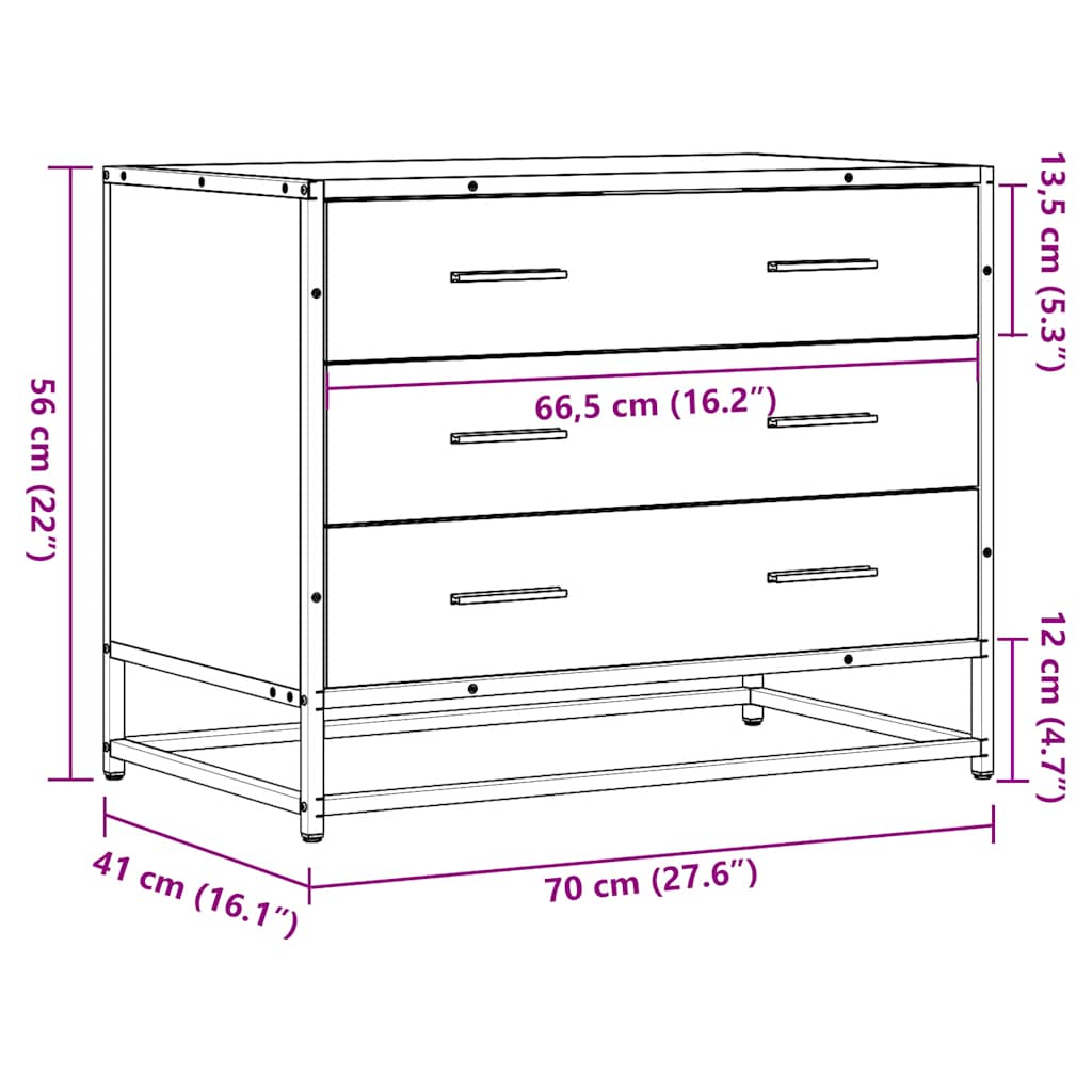 Ladekast 70x41x56 cm bewerkt hout gerookt eikenkleurig