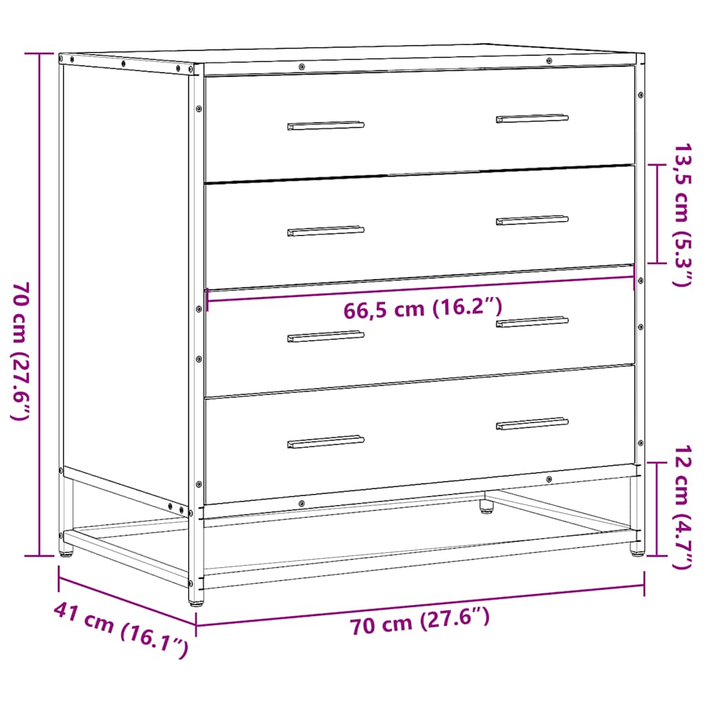 Ladekast 70x41x70 cm bewerkt hout gerookt eikenkleurig