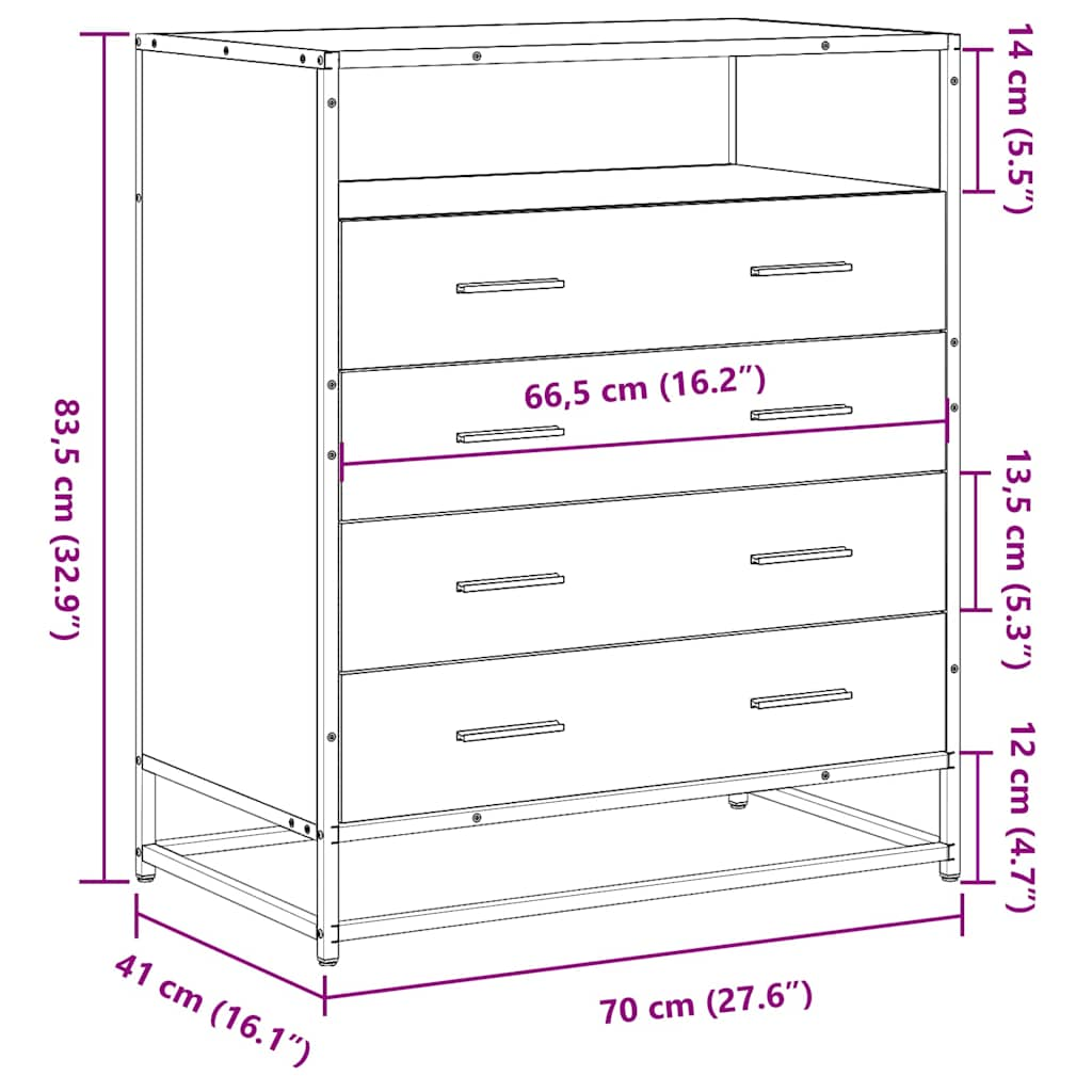 Ladekast 70x41x70 cm bewerkt hout gerookt eikenkleurig