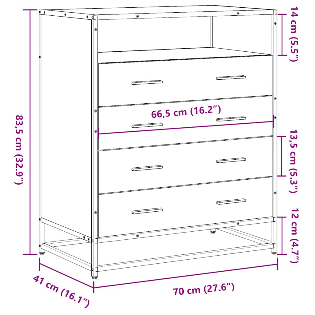 Ladekast 70x41x70 cm bewerkt hout grijs sonoma eikenkleurig