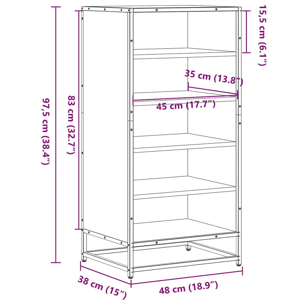 Schoenenrek 48x38x97,5 cm bewerkt hout gerookt eikenkleurig