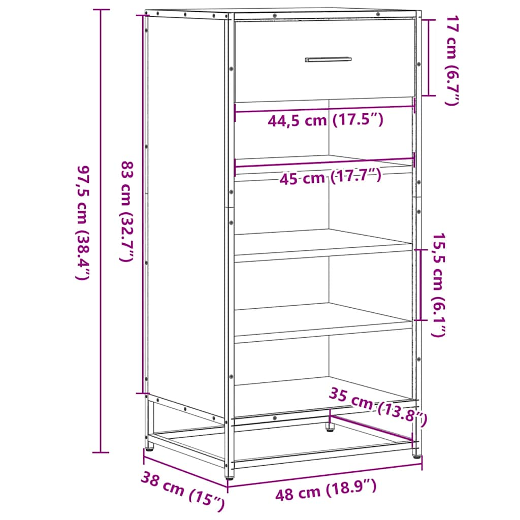 Schoenenrek 48x38x97,5 cm bewerkt hout zwart