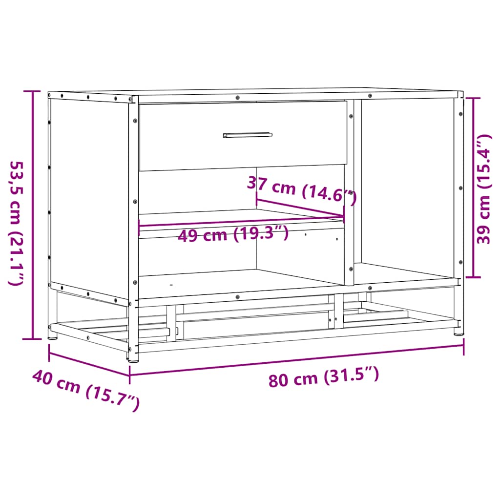 Schoenenbank 80x40x53,5 cm bewerkt hout en metaal grijs sonoma