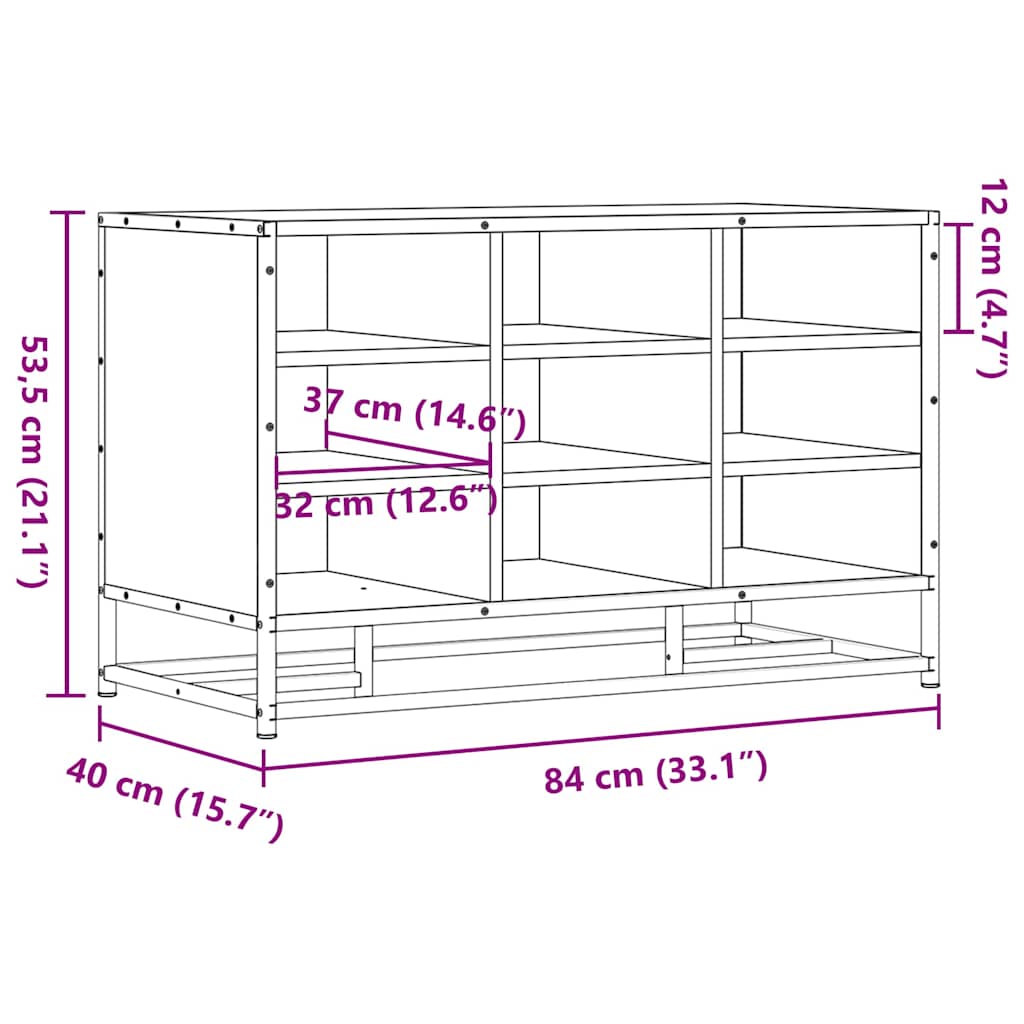 Schoenenbank 84x40x53,5 cm bewerkt hout en metaal zwart