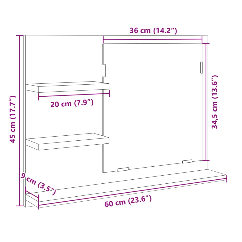 Badkamerspiegel 60x10,5x45 cm spaanplaat sonoma eikenkleurig Kaptafels | Creëer jouw Trendy Thuis | Gratis bezorgd & Retour | Trendy.nl