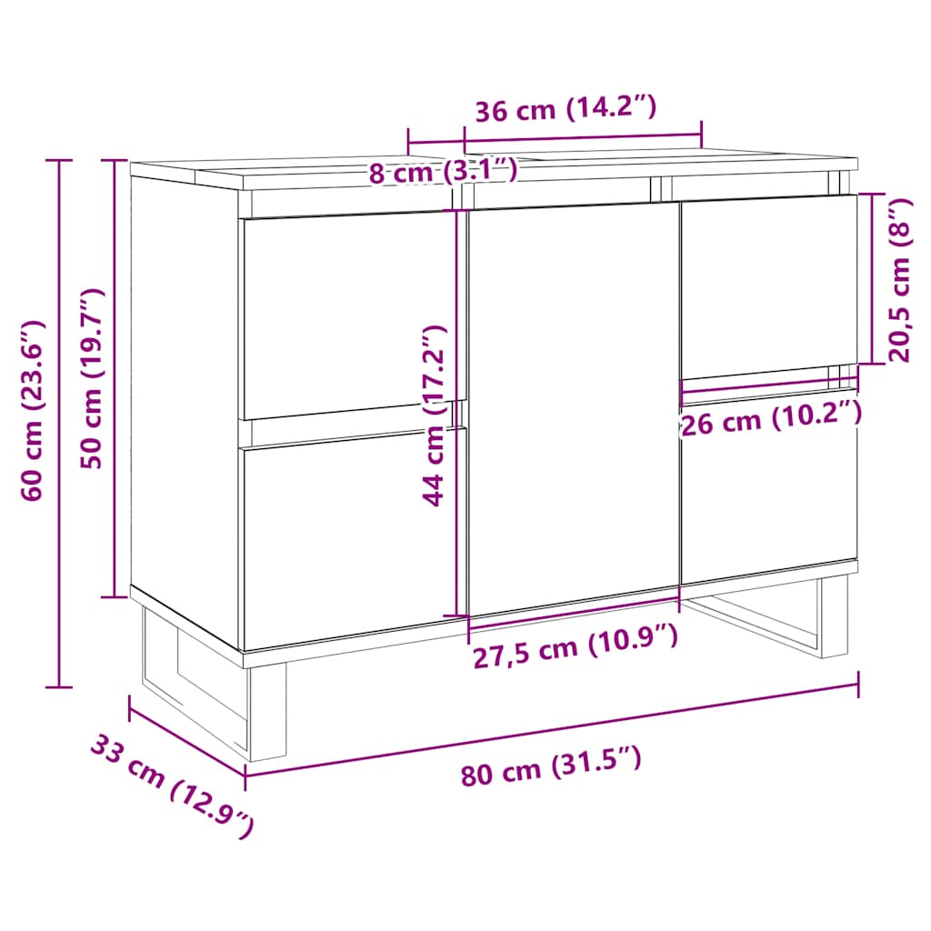 Badkamerkast 80x33x60 cm bewerkt hout sonoma eikenkleurig