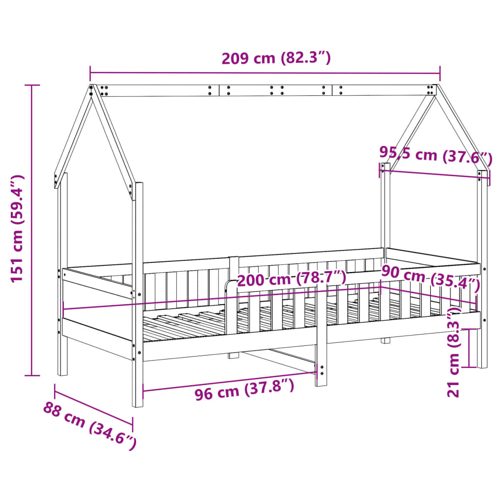 Bedhuis wit massief grenenhout 90x200 cm