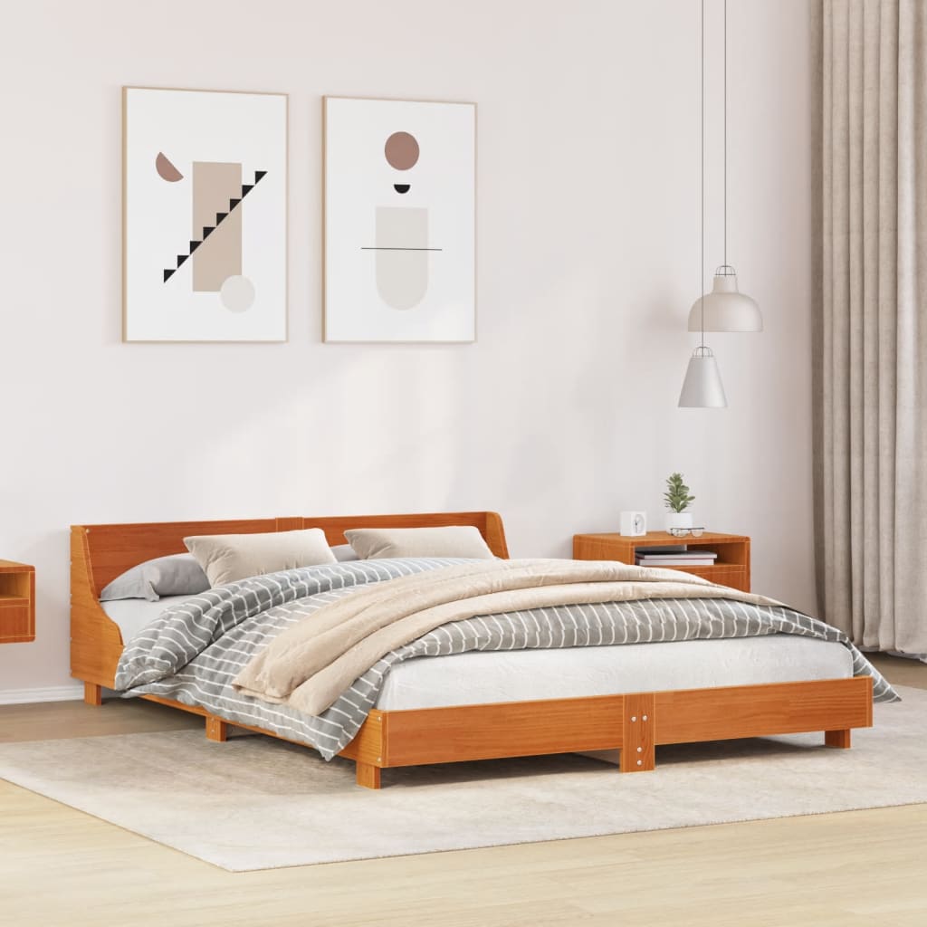 Bed met matras massief grenenhout wasbruin 140x190 cm Bedden & bedframes | Creëer jouw Trendy Thuis | Gratis bezorgd & Retour | Trendy.nl