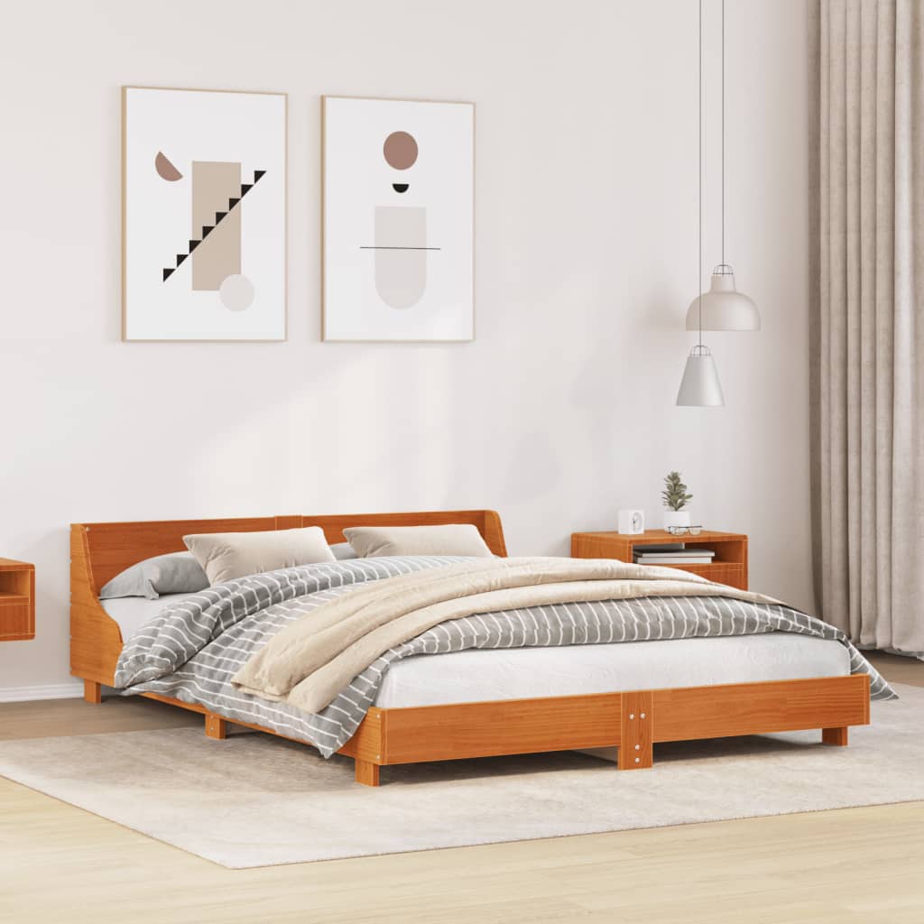 Bedframe zonder matras massief grenenhout wasbruin 135x190 cm Bedden & bedframes | Creëer jouw Trendy Thuis | Gratis bezorgd & Retour | Trendy.nl