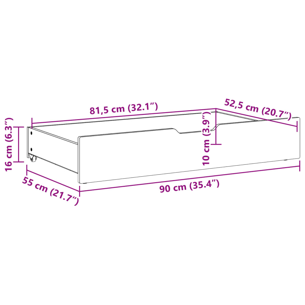 Bedlades 2 st met wieltjes 90x55x16 cm massief grenenhout Opbergladen voor huishoudelijke artikelen | Creëer jouw Trendy Thuis | Gratis bezorgd & Retour | Trendy.nl