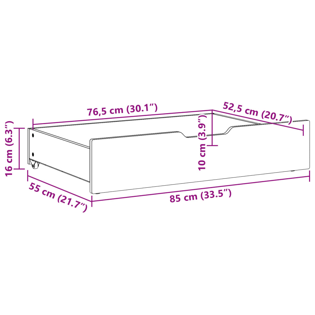 Bedlades 2 st met wieltjes 85x55x16 cm massief grenenhout Opbergladen voor huishoudelijke artikelen | Creëer jouw Trendy Thuis | Gratis bezorgd & Retour | Trendy.nl