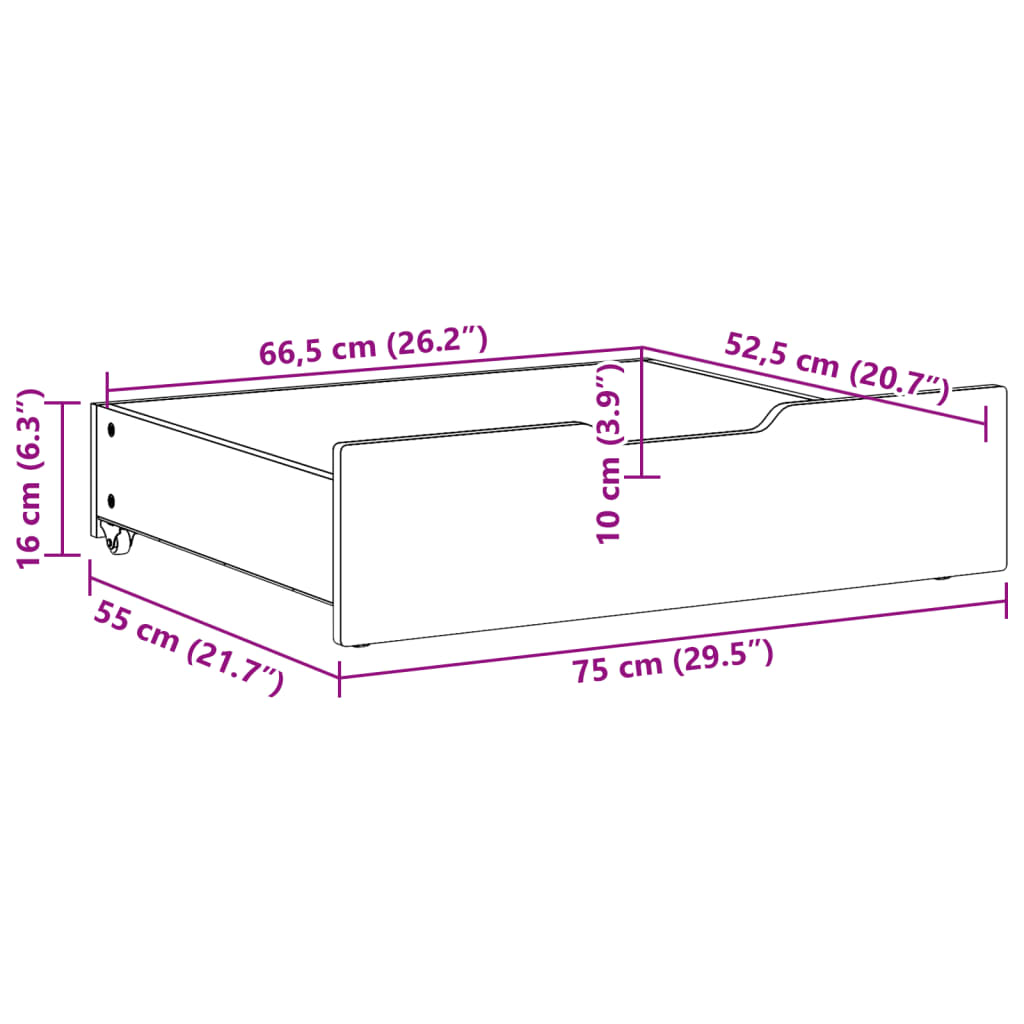 Bedlades 2 st met wieltjes 75x55x16 cm massief grenenhout Opbergladen voor huishoudelijke artikelen | Creëer jouw Trendy Thuis | Gratis bezorgd & Retour | Trendy.nl