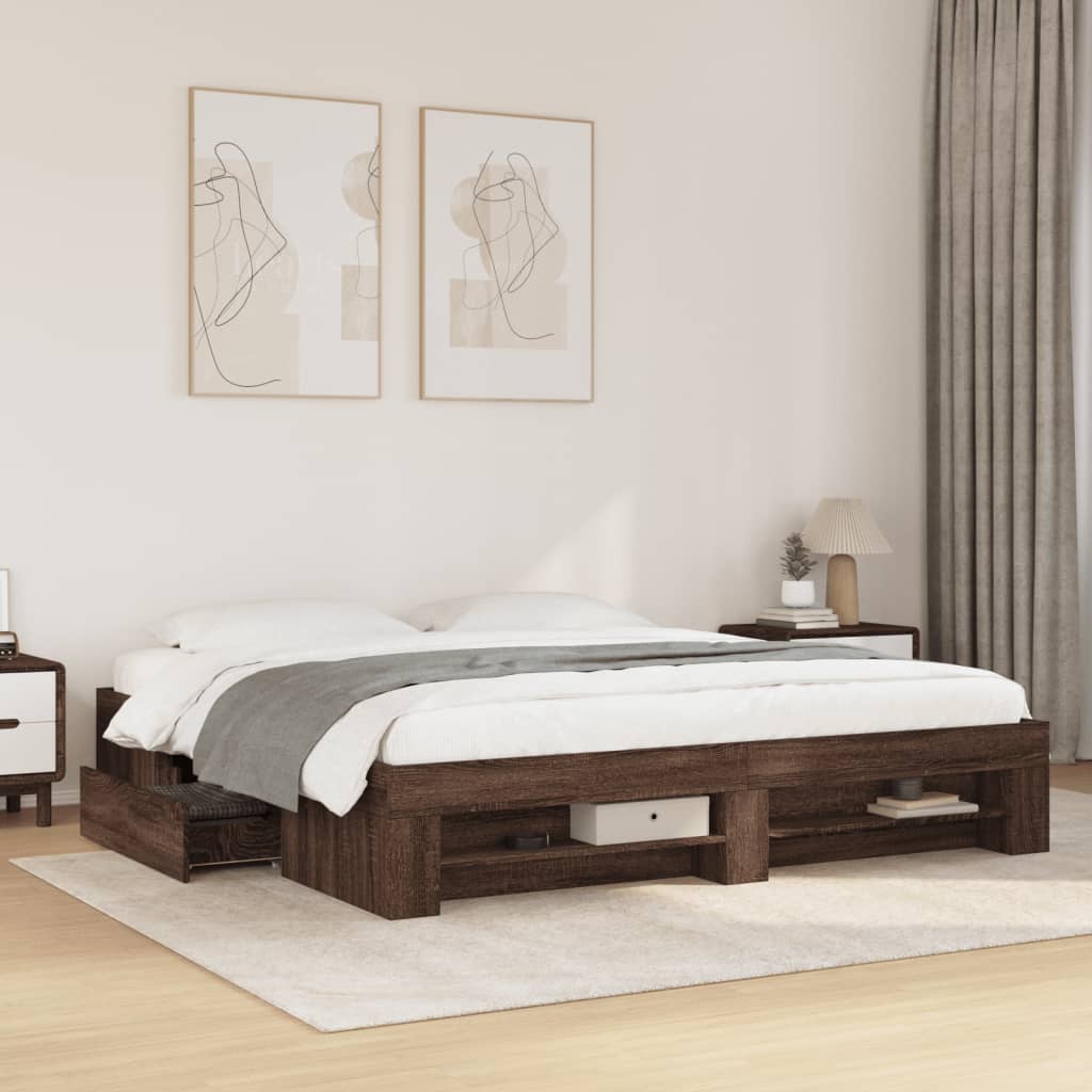 Bedframe bewerkt hout bruin eikenkleur 180x200 cm Bedden & bedframes | Creëer jouw Trendy Thuis | Gratis bezorgd & Retour | Trendy.nl