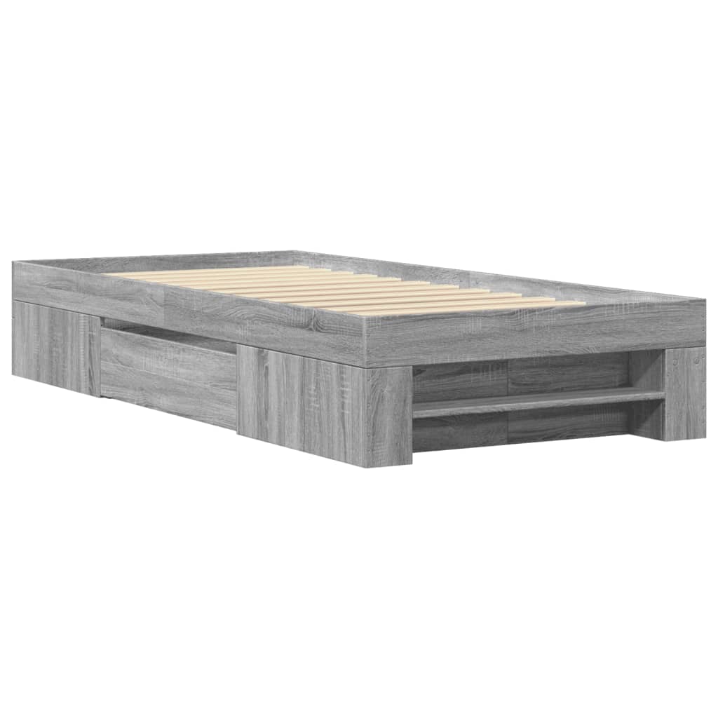 Bedframe bewerkt hout grijs sonoma eikenkleurig 100x200 cm Bedden & bedframes | Creëer jouw Trendy Thuis | Gratis bezorgd & Retour | Trendy.nl