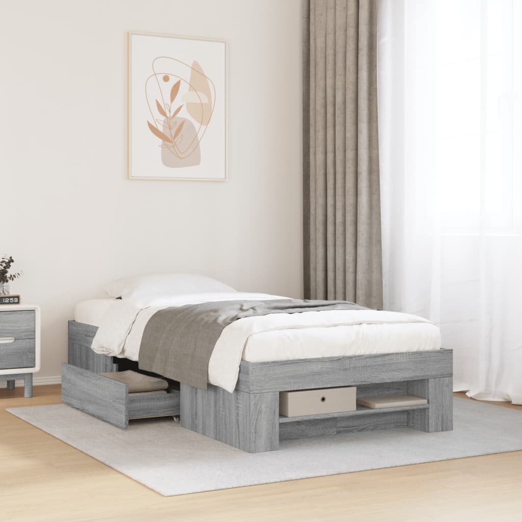 Bedframe bewerkt hout grijs sonoma eikenkleurig 100x200 cm Bedden & bedframes | Creëer jouw Trendy Thuis | Gratis bezorgd & Retour | Trendy.nl