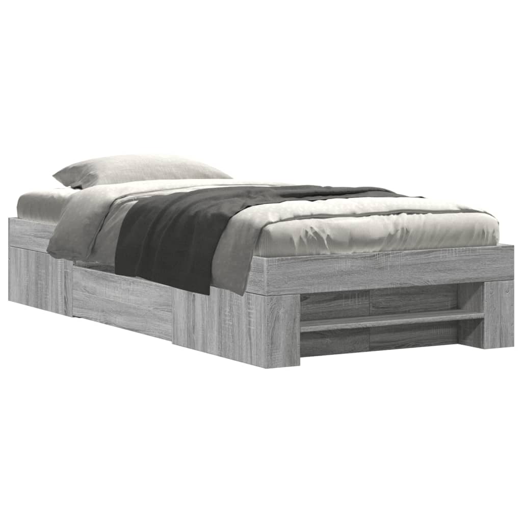 Bedframe bewerkt hout grijs sonoma eikenkleurig 100x200 cm Bedden & bedframes | Creëer jouw Trendy Thuis | Gratis bezorgd & Retour | Trendy.nl